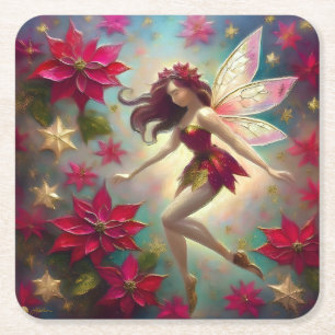 Kerst Fairy Collectie - Auburn Hair Vierkante Kartonnen Onderzetter