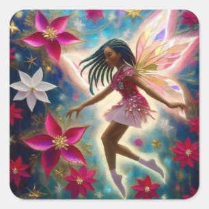 Kerst Fairy Collectie - Kornuiten Vlechten Haar Vierkante Sticker