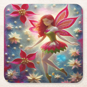 Kerst Fairy Collectie - Rood haar Vierkante Kartonnen Onderzetter