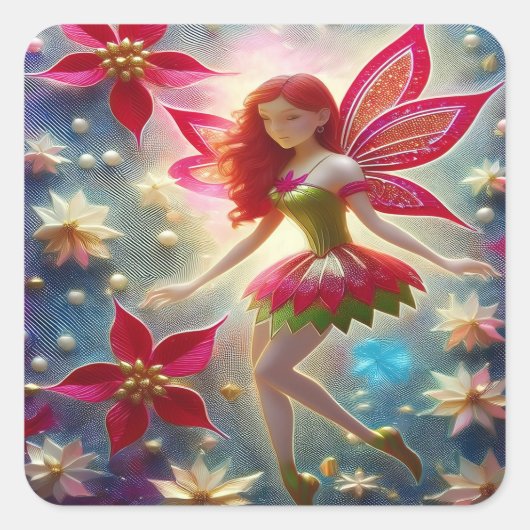 Kerst Fairy Collectie - Rood haar Vierkante Sticker (Voorkant)