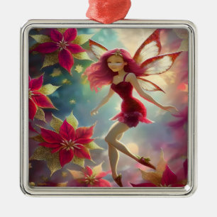 Kerst Fairy Collectie - Roos Rood Haar Metalen Ornament