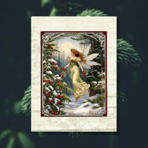 Kerst Fairy Pine Forest Holly Snow Rustic Wood Tissuepapier