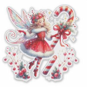 Kerst Fairy Red White Candy Cane Sticker
