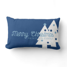 Kerst Familie Blauw en Wit Lumbar Kussen