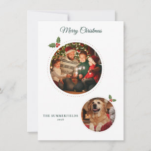 Kerst Familie en Hond 2 Foto's Mistletoe Feestdagenkaart