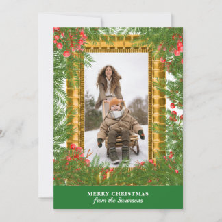 Kerst Familie Foto Gouden Lijst Immergroene Bes Feestdagenkaart