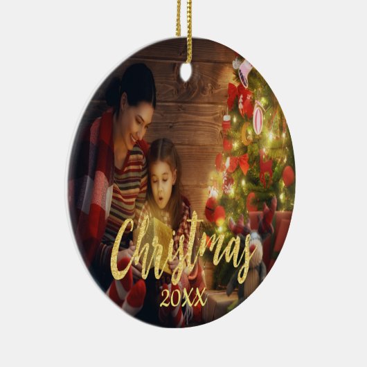 Kerst familie foto gouden schrift keramisch ornament (Rechts)