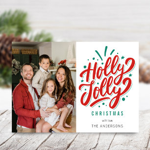Kerst familie foto met hulst en klimop feestdagenkaart