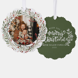 Kerst familie Foto Watercolor Krans Familie Ornament Kaart