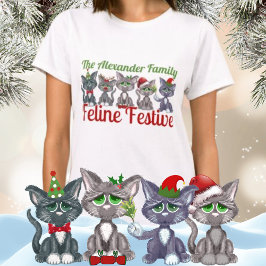 Kerst Familie Kat Feline Feestelijk T-shirt