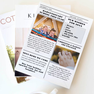 Kerst familie krant + jaar in de Review foto Kaart