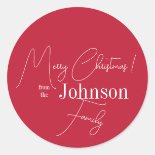 Kerst Familienaam Rood Ronde Sticker