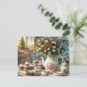 Kerst Farmhouse Theepartij Ansichtkaart Briefkaart (Staand voorkant)