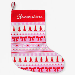Kerst Faux gebreide trui met naam roze & rood Kleine Kerstsok