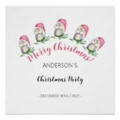 Kerst feest schattige uilen waterverf illustratie perfect poster (Voorkant)