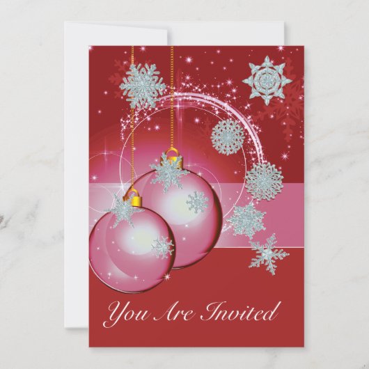 Kerst Feest Uitnodiging Rood, ornament sneeuwvlok (Voorkant)