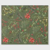 Kerst Feestdagen bessen groen botanisch Cadeaupapier (Vlak)