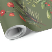 Kerst Feestdagen bessen groen botanisch Cadeaupapier (Rol Hoek)