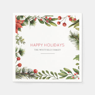 Kerst Feestdagen Familie Bessen Greenery Paper Servet