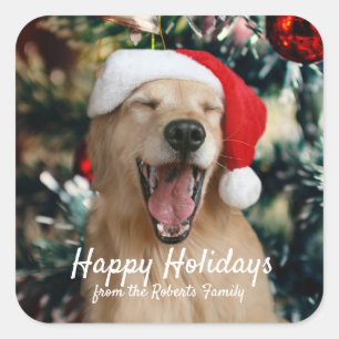 Kerst Feestdagen Golden Retriever Aangepaste naam Vierkante Sticker