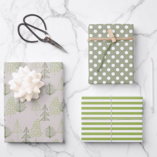 Kerst Feestdagen Groene Matte Pine Trees Inpakpapier Vel (Voorkant)