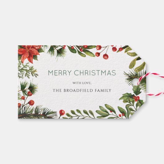 Kerst Feestdagen Rode bessen groen Cadeaulabel (Voorkant (Horizontaal))