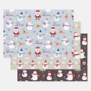 Kerst Feestdagen Schattigee Kinder Santa Snowman B Inpakpapier Vel