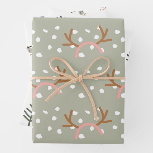 Kerst Feestelijke Bloemen en Lichten Set van 3 Inpakpapier Vel (In situ)