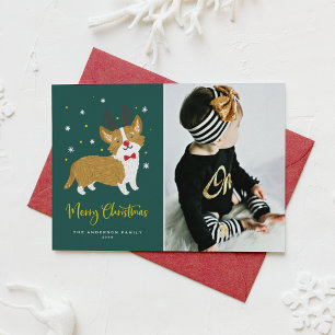 Kerst Feestelijke Cute Corgi Rendier Merry Christm Feestdagenkaart