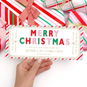 Kerst Feestelijke Streep Cadeaubon Kaart