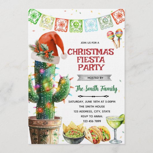 Kerst Fiesta feest uitnodiging (Voorkant)