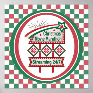 Kerst Film Maraton Retro Marquee Festiviteit Poster