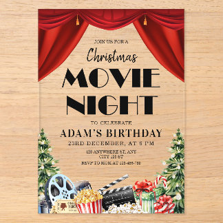 Kerst Film Nacht Verjaardag Buiten Achtertuin Acryl Uitnodigingen