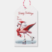 Kerst Flamingo schaatsen Cadeaulabel (Voorkant)