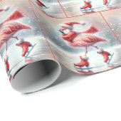 Kerst Flamingo schaatsen Cadeaupapier (Rol Hoek)