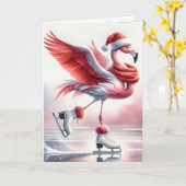Kerst Flamingo schaatsen Kaart (Gele Bloem)