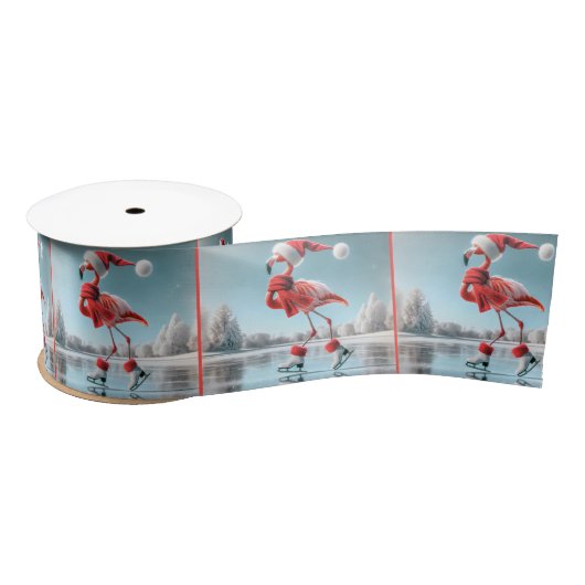 Kerst Flamingo schaatsen Lint (Spoel)