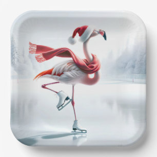 Kerst Flamingo schaatsen Papieren Bordje