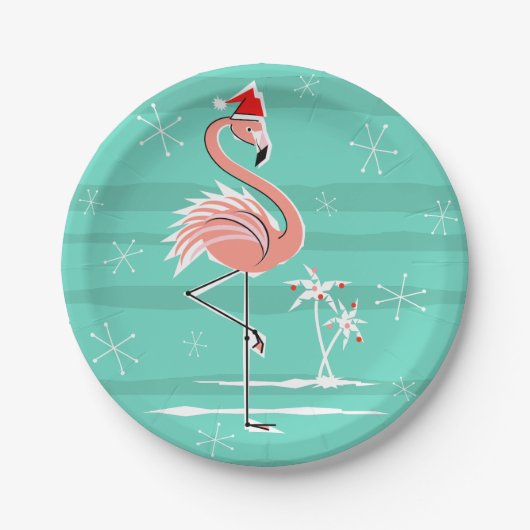 Kerst Flamingo Stripe papier bord (Voorkant)