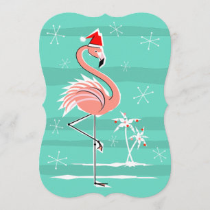 Kerst Flamingo Stripe uitnodiging verticaal