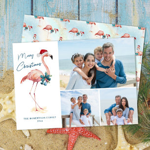 Kerst Flamingo Tropical Beach Foto Feestdagenkaart