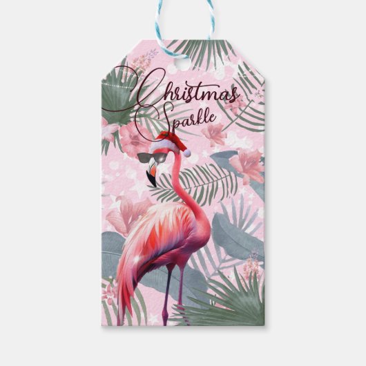 Kerst Flamingo Tropical Lights Cadeaulabel (Voorkant)