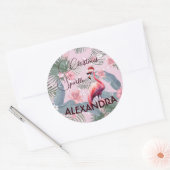 Kerst Flamingo Tropisch Persoonlijk Ronde Sticker (Envelop)