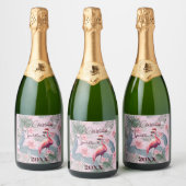 Kerst Flamingo Tropisch Persoonlijk Sparkling Wijnetiket (Flessen)