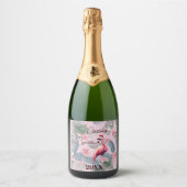 Kerst Flamingo Tropisch Persoonlijk Sparkling Wijnetiket (Voorkant)