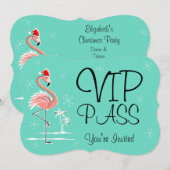 Kerst Flamingo 'VIP PASS' uitnodigingsbeugel Kaart (Voorkant / Achterkant)