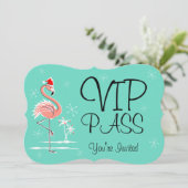 Kerst Flamingo 'VIP PASS' uitnodigingsbeugel Kaart (Staand voorkant)
