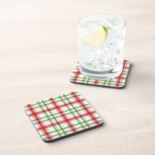 Kerst Flanel Plaid Tartan Design - Wit Bier Onderzetter (Rechterzijde)