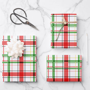 Kerst Flanel Plaid Tartan Design - Wit Inpakpapier Vel