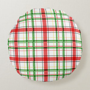 Kerst Flanel Plaid Tartan Design - Wit Rond Kussen